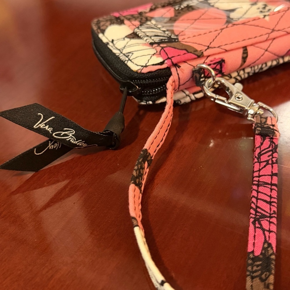 Vera Bradley Pink Floral Quilted Wristlet Wallet with Zipper and Wrist Strap - Picture 3 of 5